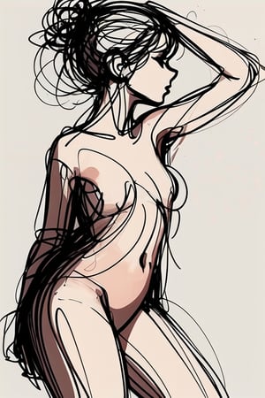 woman,naked,Colorful,dance,rendered with bold, clean outlines and simple shapes,side view ,YunQiuLineArt01