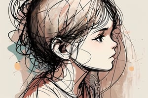 1girl,,rendered with bold, clean outlines and simple shapes,side view ,YunQiuLineArt01