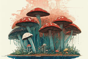 Official Art, Unity 8K Wallpaper, Extreme Detailed, Beautiful and Aesthetic, Masterpiece, Top Quality, perfect anatomy, 

1girl, solo, Rainforest, fog, ferns, succulents, mushrooms, red mushroom shaped hat, flaxen hair, red rain boots, light green uniforms, denim shorts, protective gloves, masks, Ezra Theodore, Canberra, Australia, pine needle hotbeds, mushroom research, strains, woody floral notes, boletus, soil, lichen, damiana, fungus collection kits, Fungus Life Cycle Machine, Fungus Research Notes, Water Dowsing Rods, 

a beautifully drawn (((ink illustration))) depicting, vintage, blue and yellow accents, watercolor painting, concept art, (best illustration), (best shadow), Analog Color Theme, vivid colours, contrast, smooth, sharp focus, scenery, 

(Pencil_Sketch:1.2,masterpiece, midjourney, best quality, incredibly absurdres, messy lines,high detail eyes,More Detail,perfect light,portrait, ,more detail XL,Ukiyo-e, ,ink,colorful,samurai