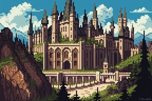 In the enchanting realm of the Wizarding World of Harry Potter, a breathtakingly magical land unfolds before our eyes. This extraordinary image, captured in a meticulously crafted painting, showcases a sprawling landscape rich with vibrant colors and fantastical elements. Majestic castles and bustling streets fill the scene, bustling with both wizards and enchanting creatures. Evoking a sense of awe and wonder, this stunning artwork effortlessly transports viewers into the extraordinary world of Harry Potter, where imagination knows no bounds.,Pixel art
