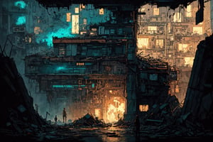 In an eerie digital dystopia, a towering figure emerges from the pixelated ruins, its metallic frame reflecting the sickly glow of neon lights. This haunting image is an oil painting that captures the essence of a futuristic world in decay. The figure's face is a mosaic of fractured screen displays, radiating an otherworldly beauty that belies the underlying chaos. Each pixel is painstakingly rendered with precision, creating a mesmerizing blend of technology and darkness. This mesmerizing piece encapsulates the allure of a world on the brink of collapse, inviting viewers to ponder the consequences of unchecked progress.,masterpiece