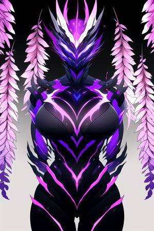 masterpiece, best quality, (solo:1.1), 1girl , arms behind back,looking_at_viewer,mechanical_arms,mechanical suit,fox mask,muscular,wisteria tree background,symmetrical,in purple and black style,mechanical japanese_dress,ghost nocturnal