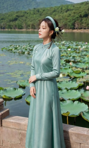 xxmixgirl, (masterpiece:1.0), (highest quality:1.3), (HDR:1.0), a girl with long hair looking at sky, with lotus lake background and an aotac dress, constant, a character portrait, synchronization, detailed, realistic, 8k uhd, high quality, xxmix_girl , showing_armpits, armpits,xxmix_girl, intercourse,  armpit , aotac