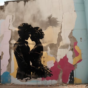Mural, lovers, silhouette