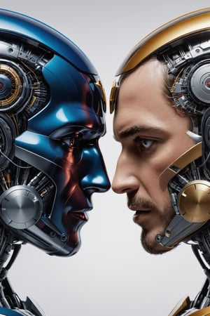 A sophisticated (((professional poster))) design for the epic confrontation between humans and advanced artificial intelligence. The intricate details and realistic colours of the illustrations capture the intensity of the struggle in a stunningly hyperrealistic style. The advanced technology and expert craftsmanship combine to create an unforgettable visual representation of the ultimate war between man and machine.