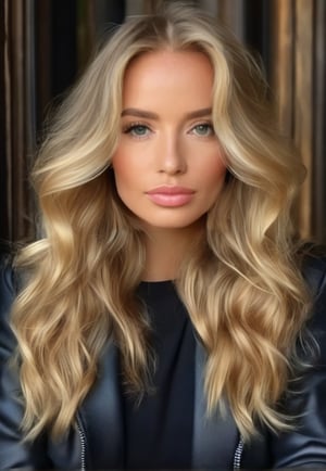 alone, looking at viewer, blue eyes, loose wavy blonde hair, closed mouth, lips, black top, black jacket, realistic full body portrait, ENHANCE, photorealistic, 4k

full body full body full body 