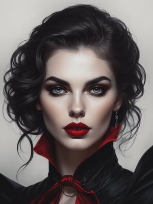  portrait of a woman with a red lipstick and a choke, vampire portrait, dark fantasy portrait, cute face. dark fantasy, dark fantasy style art, in style of dark fantasy art, dark fantasy mixed with realism, dark but detailed digital art, portrait of beautiful vampire, style of charlie bowater, detailed matte fantasy portrait, gothic girl face
