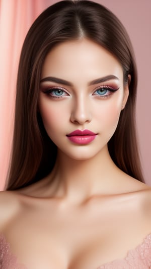 best quality,4k,8k,highres,masterpiece,ultra-detailed),(realistic,photorealistic,photo-realistic),
woman,beautiful,portrait,makeup,close-up,beautiful detailed eyes,pink lipstick,soft and natural,flawless skin,detailed features,delicate eyelashes,shimmery eyeshadow,intense gaze,subtle blush,well-defined eyebrows,glowing complexion,professional lighting,pink tones,smooth texture,high resolution,detailed hair strands,perfectly manicured nails,subtle highlight,romantic atmosphere,lush background,dreamy ambiance,soft filters,vivid colors,studio setting,warm and inviting lighting,artistic composition,attention to detail,high-definition clarity,sparkling eyes,dewy skin,luminous makeup,polished appearance,sophisticated elegance,impeccable grooming,striking beauty,mesmerizing gaze,alluring presence,resplendent charm,flawless beauty.
