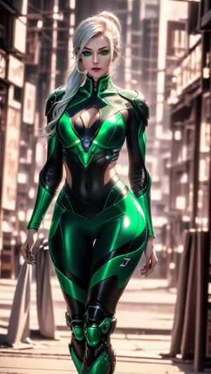 Best picture quality, high resolution, 8k, realistic, sharp focus, realistic image of elegant lady, beauty, supermodel, long hair, beautiful eyes, wearing high-tech cyberpunk style blue suit, radiant Glow, sparkling suit, mecha, perfectly customized high-tech suit, ice theme, custom design, 1 girl,swordup, looking at viewer,JeeSoo, mygirl,zzmckzz,bsp,Cyberpunk,C7b3rp0nkStyle,Asia,white hair, side_ponytail, white thick eyebrows, (green eyes:1.5), beautiful detail eyes, best quality,allure.,GdClth,1girl