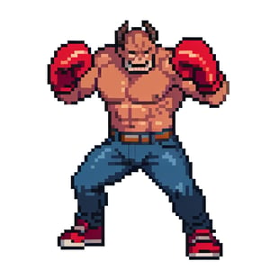 Balrog, wearing red boxing gloves, wearing jeans, white background, full body shot