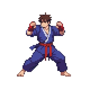 ryu, fighting stance, white background, full body shot