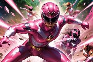 ((pink Powerranger, Alex Ross style comic ,)) (( playing board game)) (Masterpiece, Best quality), (finely detailed eyes and detailed face), (Extremely detailed CG, intricate detailed, Best shadow), conceptual illustration, (illustration), (extremely fine and detailed), (Perfect details), (Depth of field),more detail XL,action shot