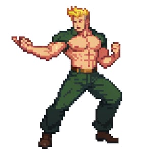 Guile, raising his arm, white background, full body shot