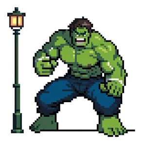 Hulk, holding a streetlight, white background, furious pose