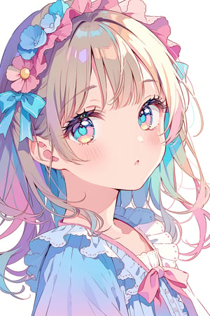 (masterpiece), extremely detailed, best quality, 8k, absolutely resolution, aesthetic, pastel style, beautiful gradation, super beautiful eyes, 1girl, ((kawaii)), ((loli)), 