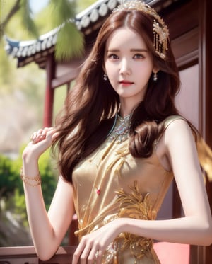 best quality, masterpiece, photo realistic, ultra realistic, raw photo, 1 girl, china dress, standing in front a house, hair ornament, bracelet, beautifull face, beautifull eyes, detailed background, finely detailed,yoona