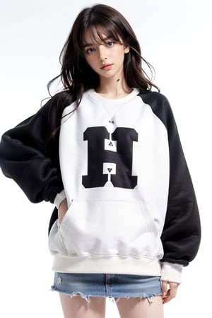 brown long hair, wavy hair, (oversized sweatshirt, white:1.4), png image of a [1girl] isolated white background