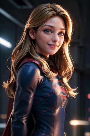 real, atmospheric scene, masterpiece, best quality, (detailed face, detail skin texture, ultra-detailed body),(cinematic light),, 1girl, s0p3r6m3l1s4-smf, solo, realistic, blonde hair, blue eyes, long hair, superhero, lips, upper body, smile, closed mouth, bodysuit, teeth, grin,cyberpunk,girl