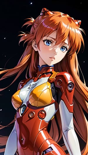 (best quality, masterpiece, colorful, dynamic angle, highest detailed)(Asuka Langley), upper body photo, fashion photography of cute red long hair girl (Asuka Langley), dressing high detailed Evangelion red suit (high resolution textures), in dynamic pose, bokeh, (intricate details, hyperdetailed:1.15), detailed, moonlight passing through hair, perfect night, (fantasy background), (official art, extreme detailed, highest detailed), HDR+