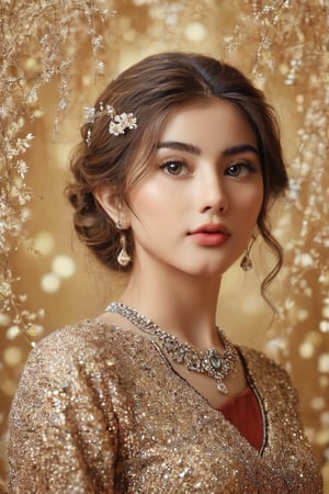 A portrait of a Byzantine style girl with golden background,front view,(masterpiece, top quality, best quality, official art, beautiful and aesthetic:1.2), (1girl:1.4), portrait, extreme detailed, highest detailed, simple background, 16k, high resolution, perfect dynamic composition, bokeh, (sharp focus:1.2), super wide angle, high angle, high color contrast, medium shot, depth of field, blurry background,,itacstl