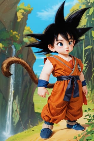 Little goku, fur tail realistic, detail, accurate, Best Quality,  a high resolution ,intricate detailes ,masterpiece, Soft cinematic light, Hyper-detailing, perfect