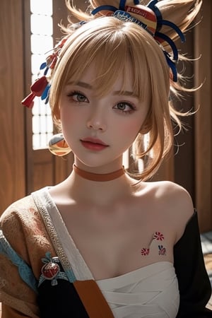 A professional photograph of gorgeous a girl in japanese castle making eye contact with the viewer in a mid-shot view, beautiful symmetrical face, cute natural makeup, upscale environment, ultra realistic, concept art, elegant, highly detailed, intricate, sharp focus, depth of field, f/1. 8, 85mm, mid shot, (centered image composition), (professionally color graded), ((bright soft diffused light)), 