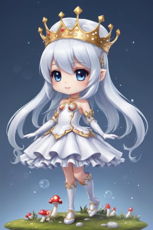 18yo chibi booette, centerfold, full body, mushroom kingdom, small crown