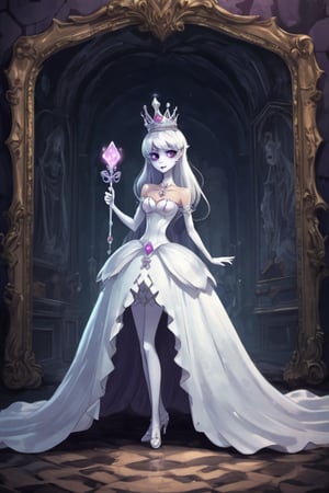  booette, full body, haunted house interior, wearing tiny princess tiara