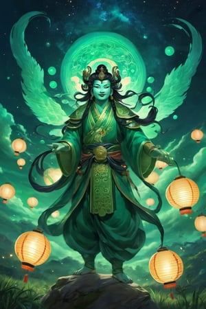 Xiao, the Vigilant Yaksha in a Dreamlike Realm,
Xiao, adorned in his jade-green Yaksha garb, floats amidst a field of glowing lanterns under a swirling nebula sky. His illuminated mask casts an ethereal glow upon his youthful face, and his dark hair dances softly in the otherworldly breeze, soft celestial lighting, dreamlike landscapes, and Xiao's melancholic beauty.