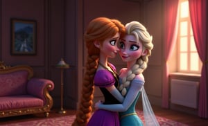 rapunzel with Elsa hugging in at house room,two friends,love,masterpiece,best quality,official art, extremely ,8k wallpaper,absurdres,8k resolution,exquisite facial features,prefect face,Cinematic Lighting,disney style