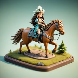 A druidic maiden on horseback, isometric, miniature, tilt shift, Th3Dru1d5