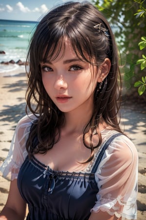 (best quality, masterpiece:1.2), ultra detailed, (photo realistic:1.4), (1girl:1.3), 25yo, little_cute_girl, beach, sunset_scenery_background, alluring_lolita_girl
