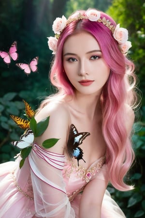 (ultra realistic,best quality),photorealistic,Extremely Realistic,in depth,cinematic light,hubggirl, 

BREAK 
princess, pink hair, pink eyes, pink dress, long hair, flowing hair, gentle smile, graceful, elegant, beautiful, delicate features, rose-themed, floral accents, magical aura, fantasy setting, soft lighting, magical glow, whimsical, dreamlike, enchanting atmosphere, storybook-like, fairytale-inspired, surrounded by nature, magical creatures, enchanting forest, glowing flowers, butterfly accessories, delicate butterfly wings, gentle breeze, flowing dress, peaceful, serene, magical powers, glowing eyes, magical symbols, enchanted rose, fairy tale castle, magical landscape, fantasy art, masterwork, 

BREAK 
perfect hands, perfect lighting, vibrant colors, intricate details, high detailed skin, intricate background, 
realistic, raw, analog, taken by Canon EOS,SIGMA Art Lens 35mm F1.4,ISO 200 Shutter Speed 2000,Vivid picture,More Reasonable Details