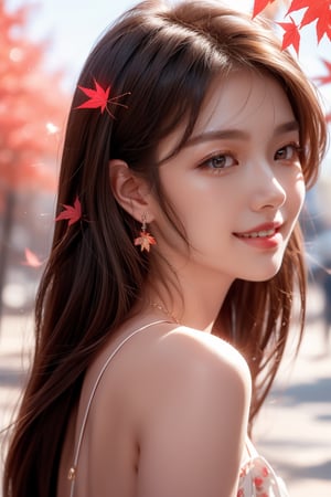 background is maple grove,maple tree trail,red leaves,red leaves of maple tree,street,
18 yo, 1 girl, beautiful korean girl,wearing outfits idol "BlackPink",blowing by wind,happy smile, solo, {beautiful and detailed eyes}, dark eyes, calm expression, delicate facial features, ((model pose)), Glamor body type, (dark hair:1.2), simple tiny earrings, simple tiny necklace,bangs, flim grain, realhands, masterpiece, Best Quality, 16k, photorealistic, ultra-detailed, finely detailed, high resolution, perfect dynamic composition, beautiful detailed eyes, eye smile, ((nervous and embarrassed)), sharp-focus, full_body, cowboy_shot,
