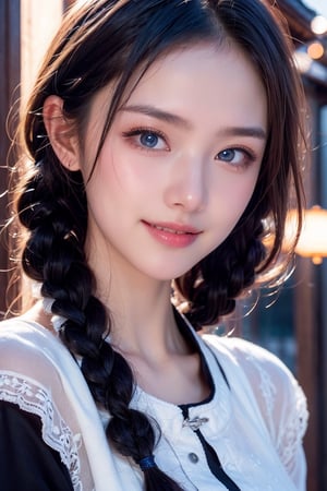 A Taiwanese girl, (realism: 1.2), analog photography style, dreamy snow scene, short black and gray braided hair, full body, soft natural light, cute and sexy smiling, happy, detailed face and blue eyes, high quality, masterpiece, detailed northern mid-autumn night background with a big moon, Chinese style mid-autumn festival atmosphere, quality: 16K, original photo face, real skin effect, clear facial features, majestic bust, analog photography style, dreamy snow scene, short black and gray braided hair, full body, soft natural light, cute and sexy, happy, detailed face and blue eyes, high quality, masterpiece, detailed northern background, quality: 16K, original photo