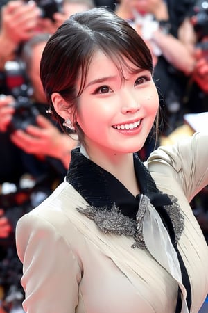 A 27-year-old Taiwanese girl, with a majestic bust, real skin style, delicate face, brown hair, cute European and Japanese girl, Internet idol, angelic face, wearing a plain stand-up collar short-sleeved shirt and a black pleated skirt, holding a book in her arms, looking pure, gentle and innocent, her squinting smiling eyes show her kindness, her expression comforts the viewer, brings joy and bright feelings, creates a beautiful day, she allows us to eliminate worries, drive away anxiety, full of positive atmosphere and energy, the background presents an ethereal and extraordinary feeling