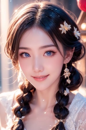 A Taiwanese girl, (realism: 1.2), analog photography style, dreamy snow scene, short black and gray braided hair, full body, soft natural light, cute and sexy smiling, happy, detailed face and blue eyes, high quality, masterpiece, detailed northern mid-autumn night background with a big moon, Chinese style mid-autumn festival atmosphere, quality: 16K, original photo face, real skin effect, clear facial features, majestic bust, analog photography style, dreamy snow scene, short black and gray braided hair, full body, soft natural light, cute and sexy, happy, detailed face and blue eyes, high quality, masterpiece, detailed northern background, quality: 16K, original photo