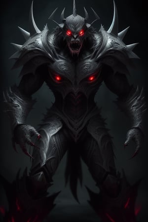 a dark being with black armor and sharp teeth