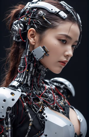 a cyborg girl in cyberpunk clothing and fashion style, Dynamic pose , with electrical parts of robotic body, extreme detail, mechanical detail,  implements, portrait, in the style of Japanese, full body.,masterpiece,xxmixgirl,