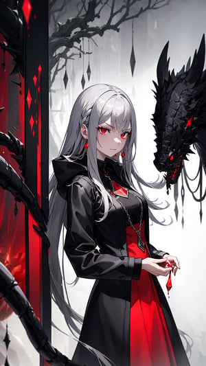 //Quality,
masterpiece, best quality, detailed, (depth of field:1.5), depth_of_field
,//Character,
1girl, pissed off facial, light smirk, solo, long hair, grey hair, shiny hair, pale white skin, pale skin, ((pale skin)), red eyes, ((Red Eye)), red eye colour, bangs, pony_tail, side_braid
,//Fashion,
red diamond earrings, black jacket, black_black_grey jacket, grey hoodie, robe, amazon clothes, holding Magical black_black_grey cube
,//Background,
pirate ship in the monster of sea
,//Others,
light particles, depth of field, fantasy purple forest, water, colorful, dripstone, Magical red_red_black snake, stalagmite, red_red_black magical dragon in the background, gigantic red_red_black magical snake in the background, red_red_black tiny snake pet,yandere,Void volumes