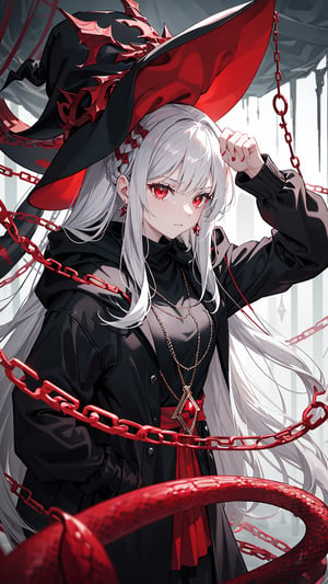 //Quality,
masterpiece, best quality, detailed, (depth of field:1.2), depth_of_field
,//Character,
1girl, pissed off facial, light smirk, solo, long hair, grey hair, shiny hair, pale white skin, pale skin, ((pale skin)), red eyes, ((Red Eye)), red eye colour, bangs, pony_tail, side_braid
,//Fashion,
white chain earrings, black jacket, black_black_grey jacket, grey hoodie, witch robe, amazon clothes, holding Magical black_black_grey cube
,//Background,
pirate ship in the monster of sea
,//Others,
light particles, depth of field, fantasy purple forest, water, colorful, dripstone, Magical red_red_black snake, stalagmite, red_red_black magical dragon in the background, gigantic red_red_black magical snake in the background, red_red_black tiny snake pet