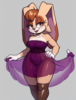 vanilla, bunny girl, vanillarabbit, red dress, wearing cute dress, boots, ((see through dress)), blush, smile, milf, see-througth 3, sundress, wearing transparent dress, beautiful, body silhouette, blue bow, white gloves, rabbit, furry, wide hips, thick body, fur body, toon, cartoon, nsfw, cute_pose