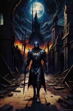 Amidst the ruins of the universe stands a valiant knight, wielding a weapon forged from the chaos that engulfed worlds. Their mission: to restore balance to a shattered cosmos. In the grim aftermath of a cosmic cataclysm, a dark fantasy knight emerges, brandishing a weapon born from the chaotic shadows that now envelop the realms. Their quest: to navigate the twisted landscapes of despair and restore equilibrium to a universe tainted by malevolent forces.