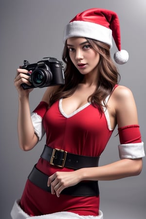 Masterpiece, high resolution, realistic 1 Santa Claus,  with a camera  in his hand , shoot with camera, camera,girl