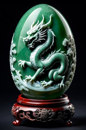 a full body chinese dragon engraving on an jade egg, 8k resolution