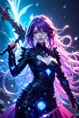 ((masterpiece, best quality)),a girl holding a sword, in the style of dark azure and light azure, mixes realistic and fantastical elements, vibrant manga, uhd image, glassy translucence, vibrant illustrations