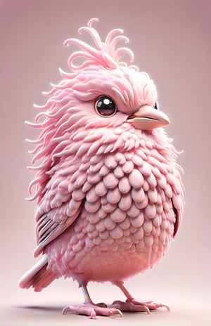 3D Art, Fluffy pink fat animated bird. Ultra detailed, sharp focus, white background, studio light, uhd, 8k, Kodak Gold 400