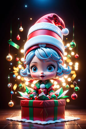 masterpiece,{{{best quality}}},(illustration)),{{{extremely detailed CG unity 8k ,Brilliant light,cinematic lighting,long_focus, Jack in the box pops out of a large present,(Christmas theme),chibi,disney style,((presents everywhere))
