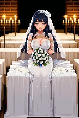 (masterpiece, best quality), 1girl, beautiful face, bondage, bdsm, breasts, long hair, solo, rope, large breasts, wedding dress,((wedding altar with crowd people)),looking at viewer,
