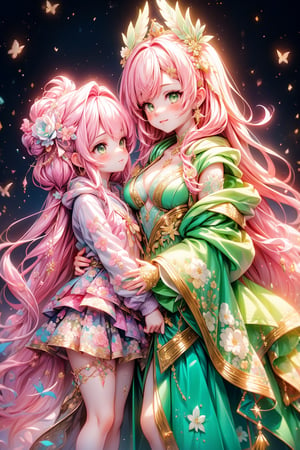 vibrant colors, female, masterpiece, sharp focus, best quality, depth of field, cinematic lighting, ((duo, adult woman)), (illustration, 8k CG, extremely detailed), masterpiece, ultra-detailed, 2 girls, short hair, white_red_red hair, braids, green eyes, Lake, floral elegance, draped in a hoodie jacket crafted entirely from a myriad of multicolored flowers, a girl radiates elegance with ornate earrings and a decorative floral accent adorning her hair. The detailed illustration captures the enchanting scene, where the beauty of nature intertwines with the sophistication of an elegant ensemble. Her hair, styled with grace, frames her face in a cascade of intricate waves. The floral jacket, a kaleidoscope of colors, accentuates her regal presence. The ornate earrings add a touch of refinement, and the floral hair decoration becomes a delicate hairpin, harmonizing with the vibrant hues of the blossoms, illustration paints a captivating portrait of a girl embodying the splendor of nature and the refinement of elegance. The floral hoodie jacket becomes a living canvas of colors, creating a scene of timeless beauty and botanical sophistication. Sea of Flower. ,Nice legs and hot body,perfect, perfect hand, perfect hands, perfect finger, perfect fingers, 
,1 girl, pillow hug,pillow hug